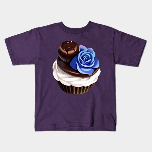 Blue Rose Chocolate Cupcake Kids T-Shirt by SDAIUser